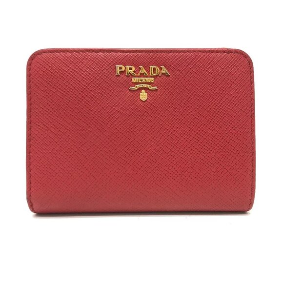PRADA 1ML018 logo Folded wallet Safiano leather Red/GoldHardware - Picture 2 of 11